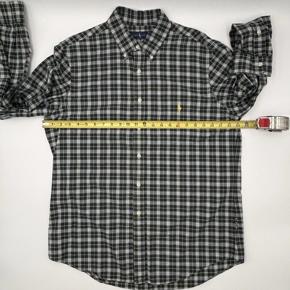 Polo Ralph Lauren Shirt Mens Large L Green Blue Plaid Long Sleeve Button Down